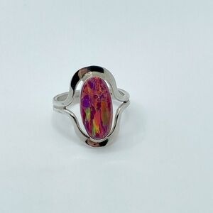 Vtg Sterling Silver Pink Opal Oval Shaped Ring Sz 7